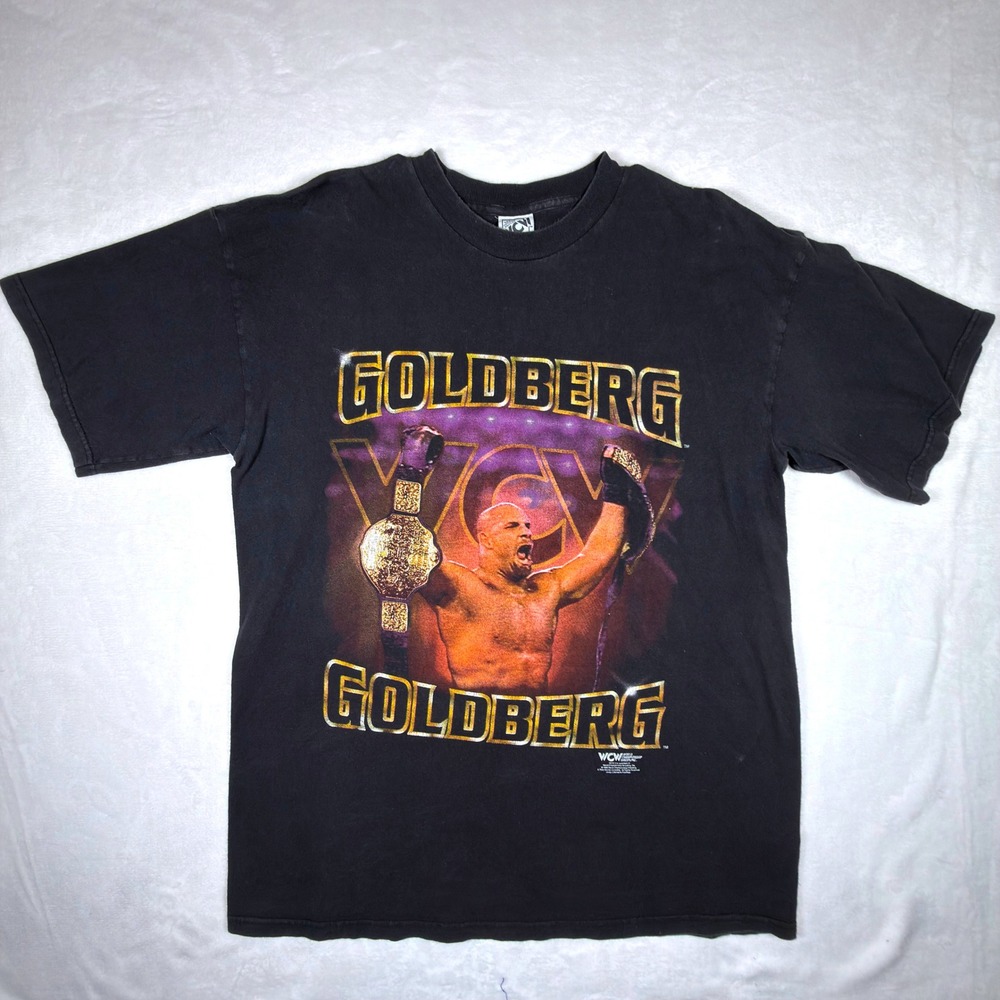 Vintage 1998 WCW Goldberg T-Shirt Black Wrestling Graphic Tee 90s FunWear XL